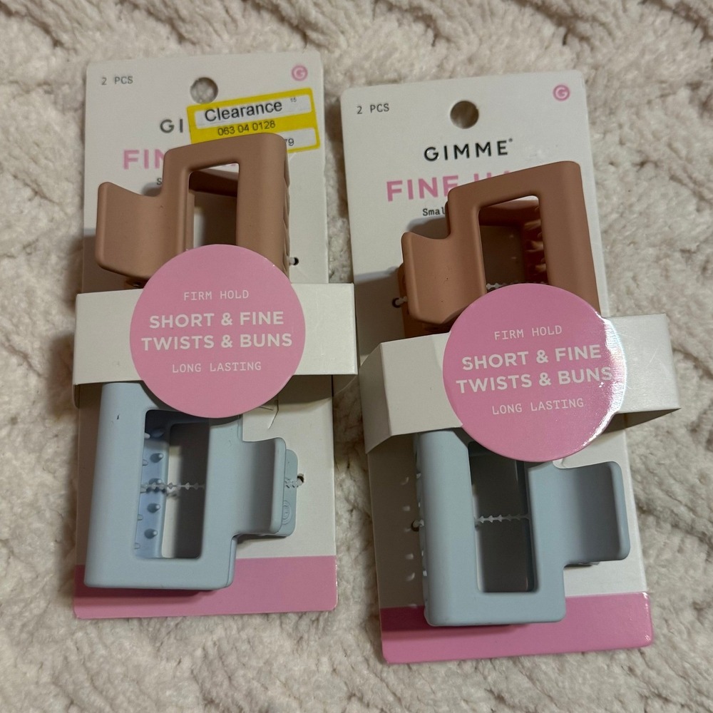 Gimme Beauty Fine Hair Premium Claw Clips 2-Pack Matte Tan Blue Total 4pc